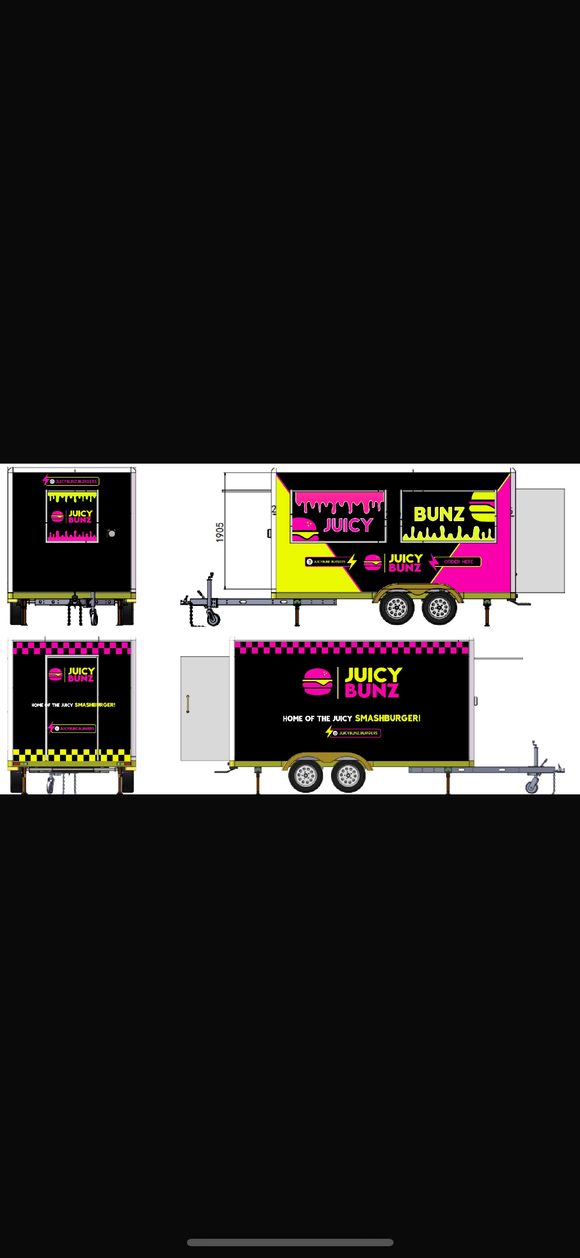 Purple food trailer serving side