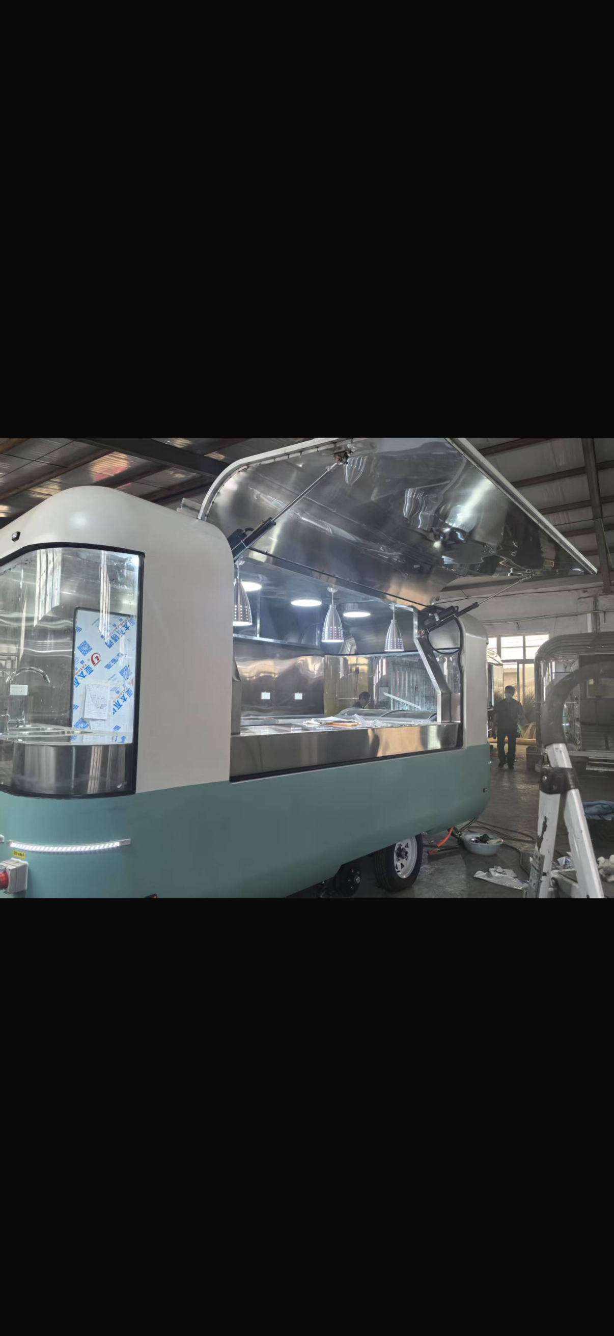 Teal airstream trailer interior view